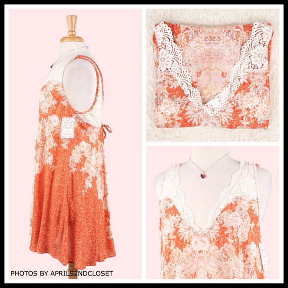 FREE PEOPLE BOHO LACE FLOWY SLIP MINI DRESS. A3C - Picture 9 of 16